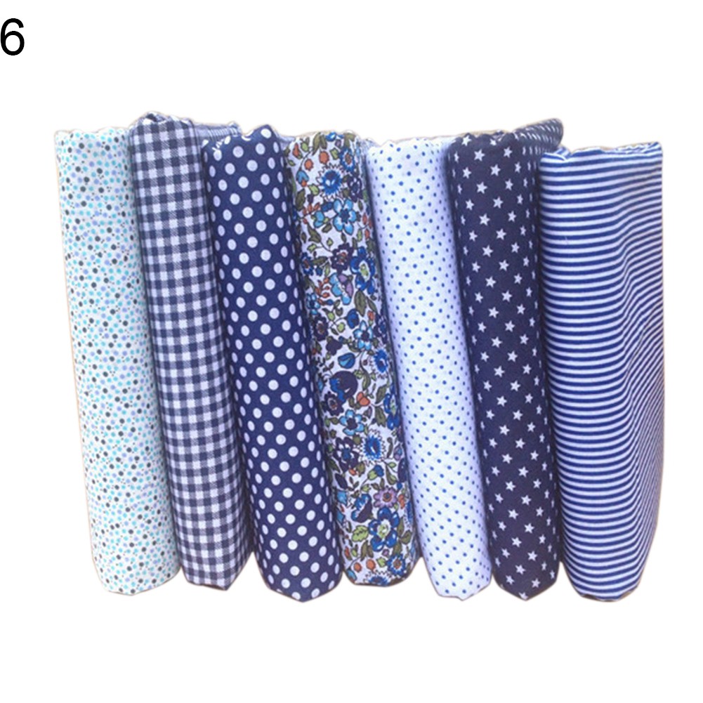 Bộ 7 tấm vải cotton họa tiết hoa/kẻ sọc dùng làm phụ kiện thủ công