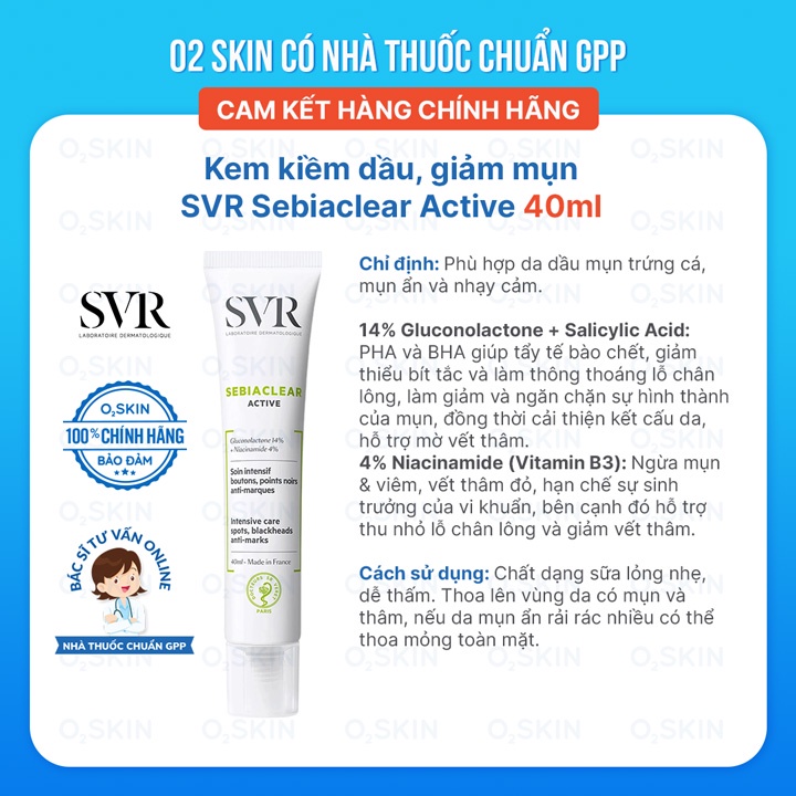 Kem Giảm Mụn Trứng Cá, Mờ Thâm SVR Sebiaclear Active 40ml