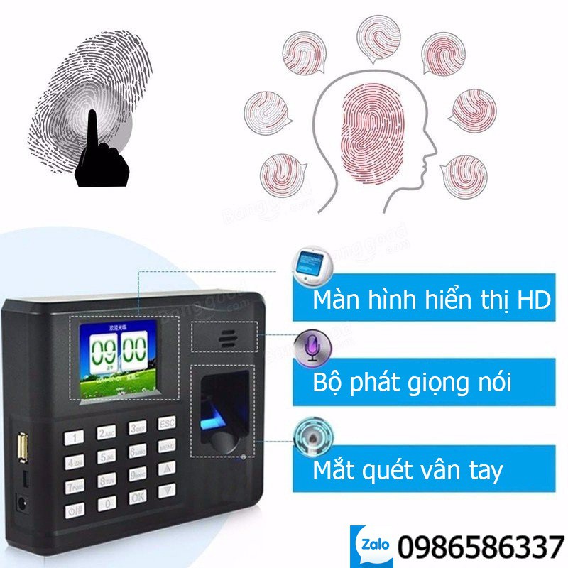 Máy chấm công quét vân tay độc lập không dùng phần mềm, máy scan vân tay check-in văn phòng công ty ELITEK 6699