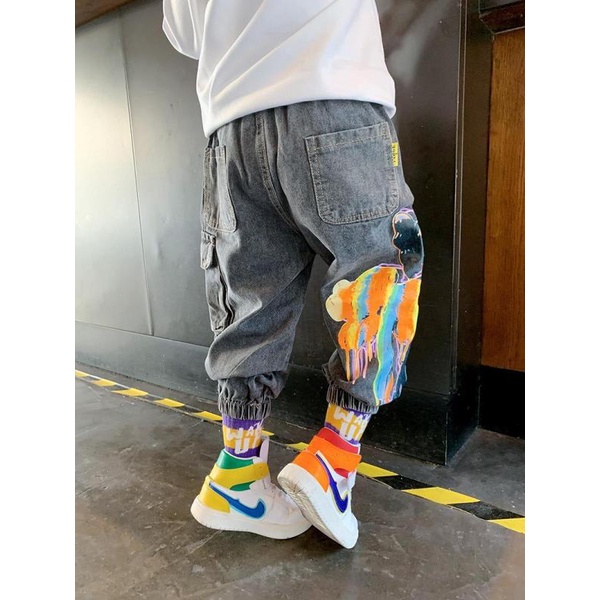 Quần jean dài có in họa tiết sọc thời trang dành cho bé trai