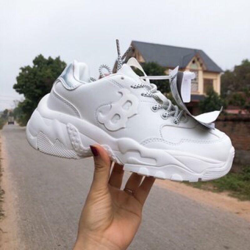Giày thể thao sneaker nữ ML B cao cấp, chữ nỗi 3D BOSTON gót bạc chất liệu da xịn
