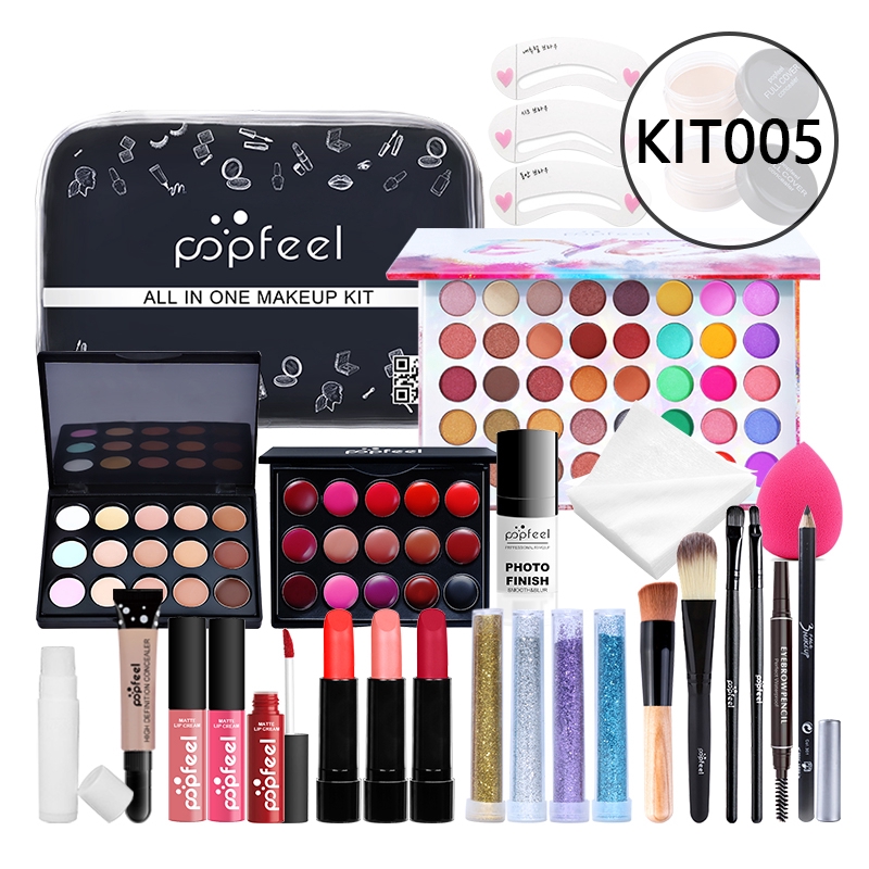 POPFEEL Basic Make up Set cosmetics kit KIT005(eyeshadow lipstick,eyebrow,BB cream,face powder,concealer,polish nail) 30 pcs in 1 set