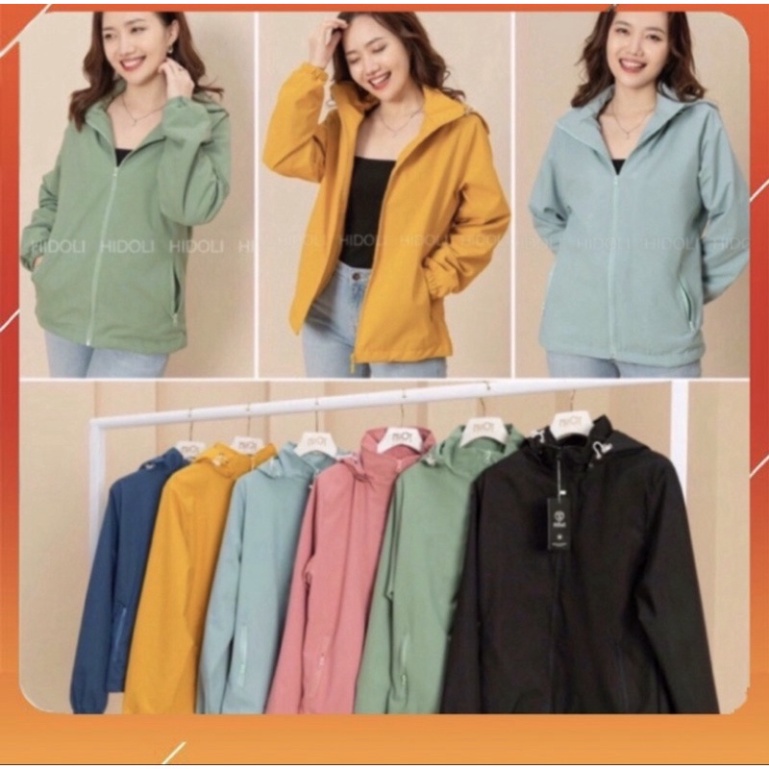 Áo Gió Nữ Chống Nước Tuyệt Đối Mũ Tháo Rời 6Màu Trẻ Trung Năng Động Cản gió Tránh nắng tốt hiệu quả