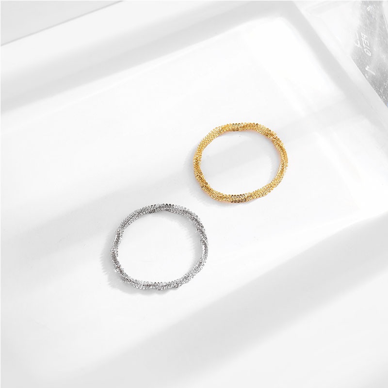 Nhẫn Đeo Tay Gợn Sóng Lấp Lánh Không Thấm Nước Chống Rỉ Sét 18K Kiểu Hàn Quốc