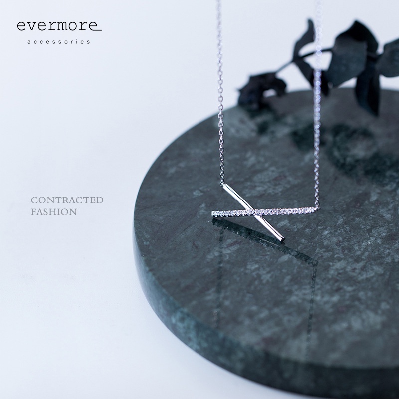 Dây chuyền bạc EVERMORE, vòng cổ X-girl đính đá bạc ý 925, phong cách minimalist, thanh lịch - D023