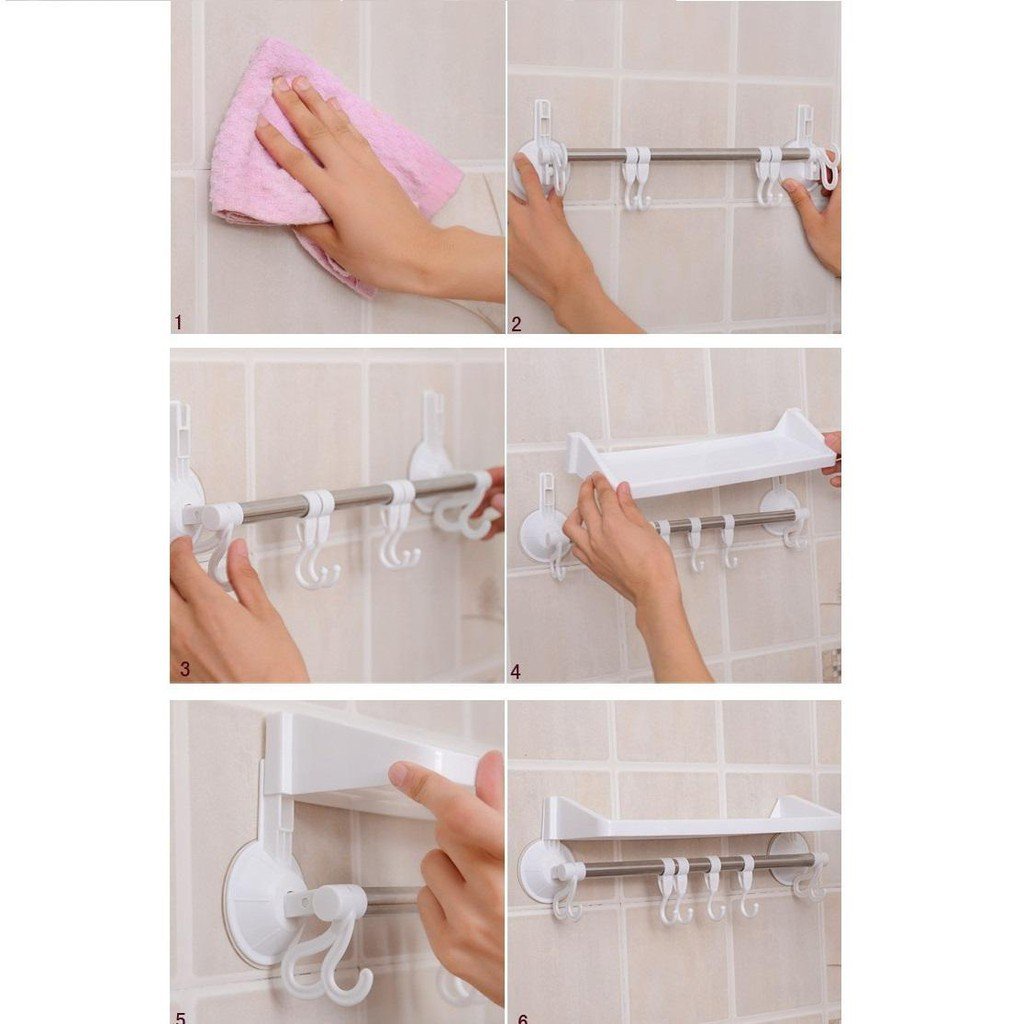 Kệ nhựa Hít Tường Kèm Móc Treo Đồ Nhà Tắm Đa Năng ( SHOP GIAO MÀU TRẮNG KEM)