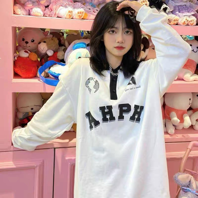 Áo Sweater Cổ Polo AHPH 🦋 Áo Thun Cổ Bẻ Dài Tay Nỉ Da Cá Dáng Rộng 🦋