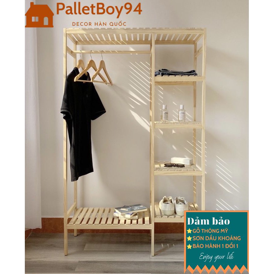 KỆ TREO QUẦN ÁO 2 BUỒNG 1 VỈ/ KỆ TREO QUẦN ÁO 2 NGĂN, GỖ THÔNG MỸ- PalletBoy94
