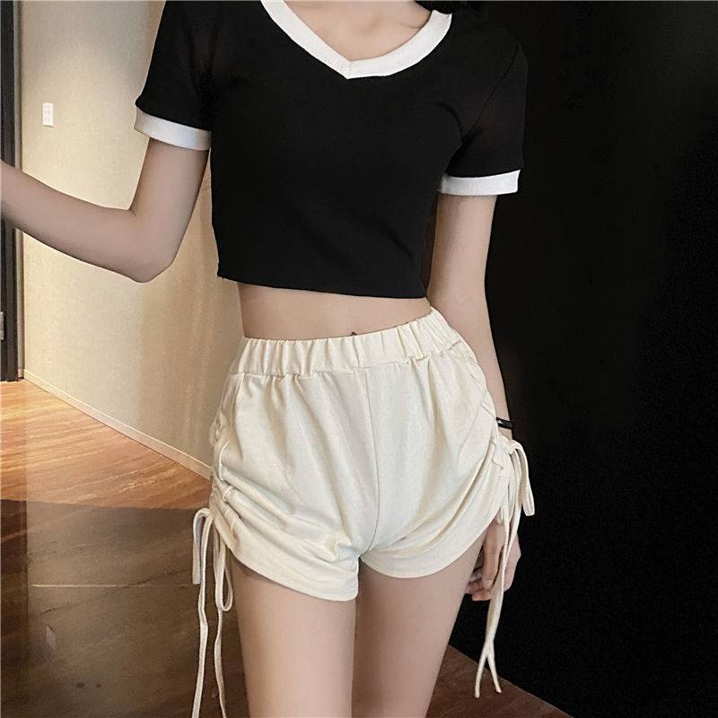 2021 Mới Quần short eo cao Mùa hè Sexy Hot Girl xếp li Quần thể thao giản dị Kích thước lớn Loose Quần dài eo cao