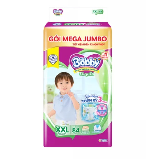 Tã/bỉm quần Bobby gói Mega Jumbo M120/L104/XL96/XXL88