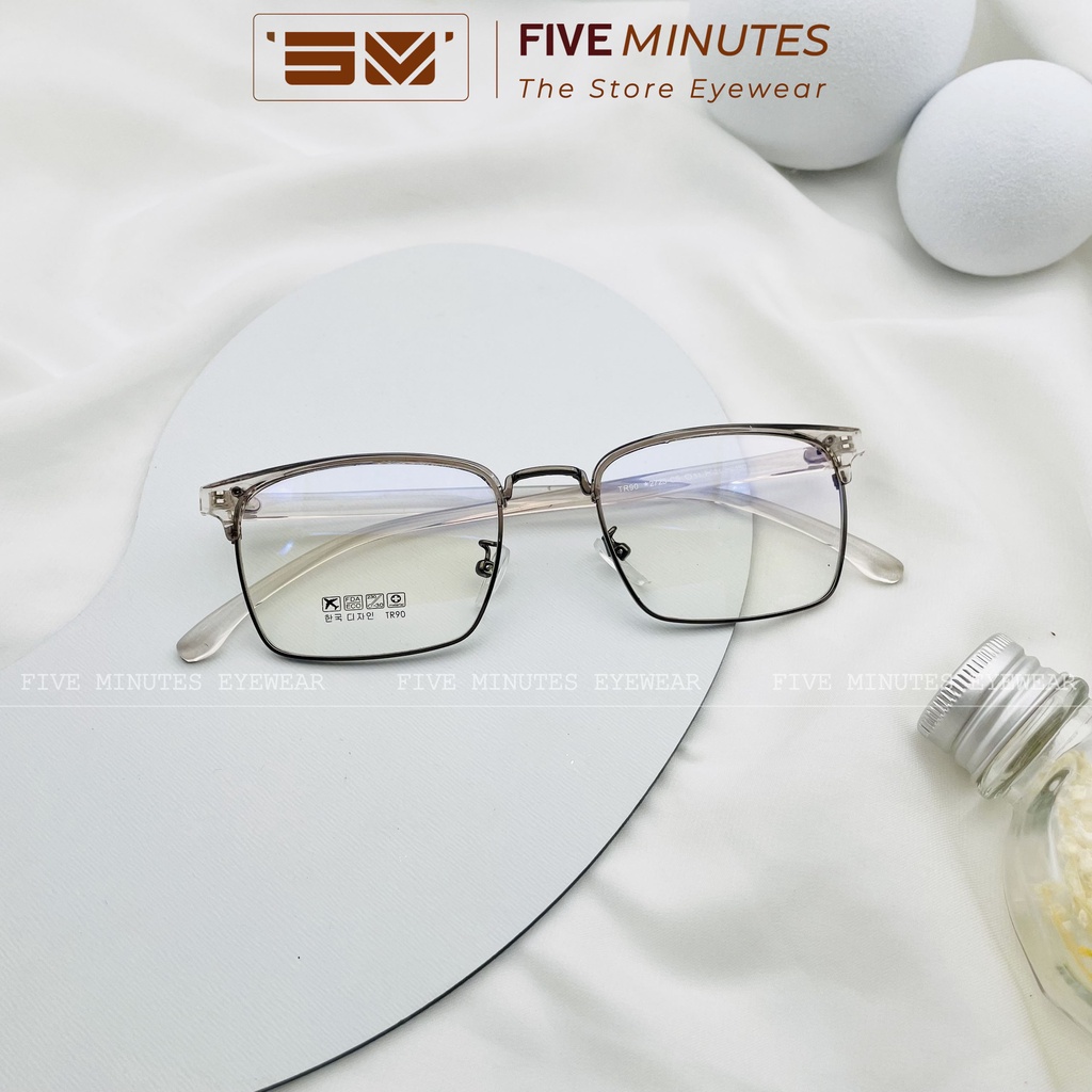 Gọng kính cận nam nữ, kính kim loại mảnh kết hợp nhựa dẻo nửa viền 2723 Fiveminutes Unisex Nam nữ