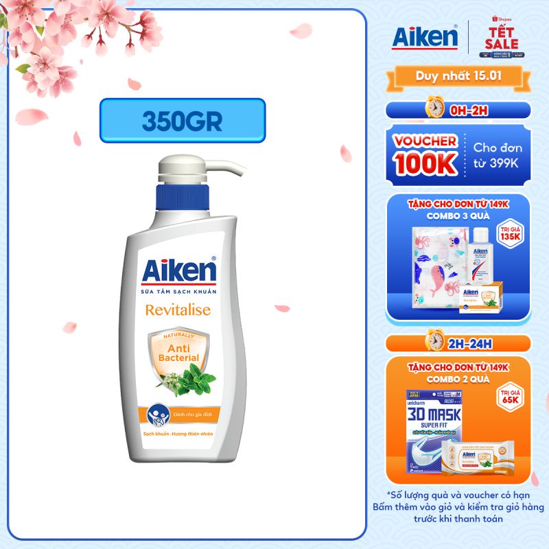 [Mã COSBDAG5 giảm 8% đơn 150k] Aiken Sữa Tắm Sạch Khuẩn Chiết Xuất Bạc Hà 350g