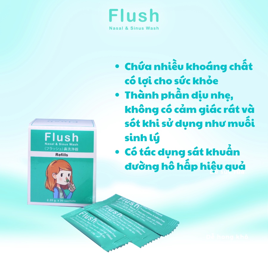 Muối Rửa Mũi FLUSH Tinh Khiết Từ Biển NewZealand An Toàn Cho Trẻ Nhỏ Hộp 30 Gói