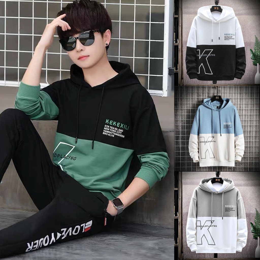 Áo Hoodie Nón Chui Trùm Đầu Nữ Nam Unisex Chất Vải Nỉ Poly Chữ K Đen Xanh WAH056