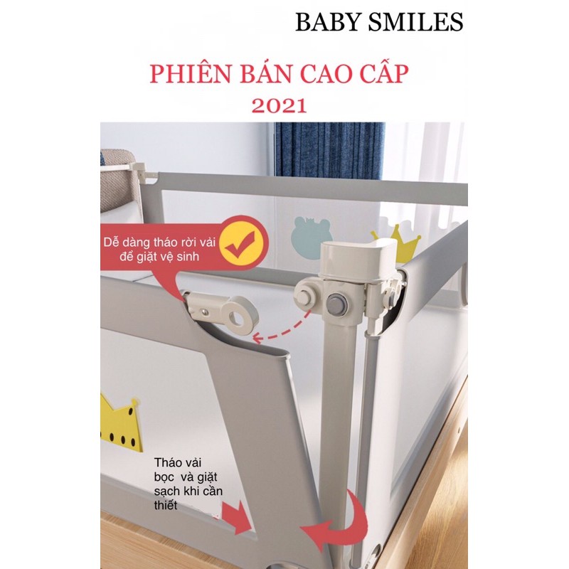 (BẢO HÀNH 12 THÁNG) THANH CHẮN GIƯỜNG CAO CẤP BABY SMILES DẠNG TRƯỢT VẢI CAO CẤP CHO BÉ