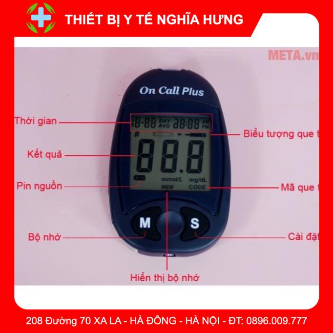 [Thương Hiệu Mỹ] Máy đo đường huyết On Call PLus - Tặng Kèm 25 que thử - Đo Chính Xác 99% trước và sau khi ăn