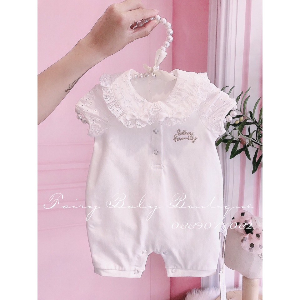 Bodysuit ngắn cổ bèo 2 nơ Trắng - Hồng