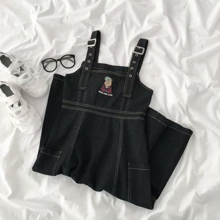 Váy yếm xòe thêu hình gấu dáng dài ulzzang