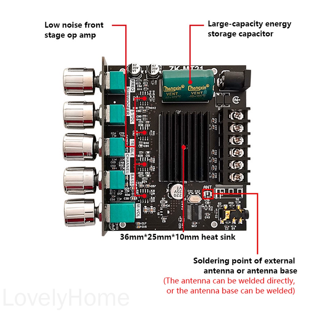 Power Amplifier Board Bluetooth-compatible V5.0 Aux Audio Amplifier Module 2.1 Channel Stereo Equalizer LovelyHome