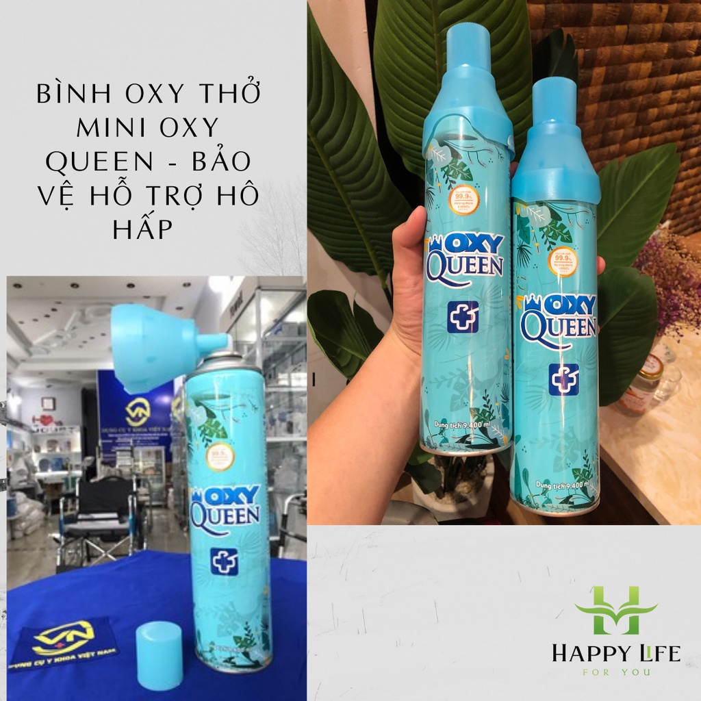 Bình oxy y tế cầm tay, bình oxy mini Queen xanh lá cung cấp tức thời oxy tinh khiết - Happy Life 4U