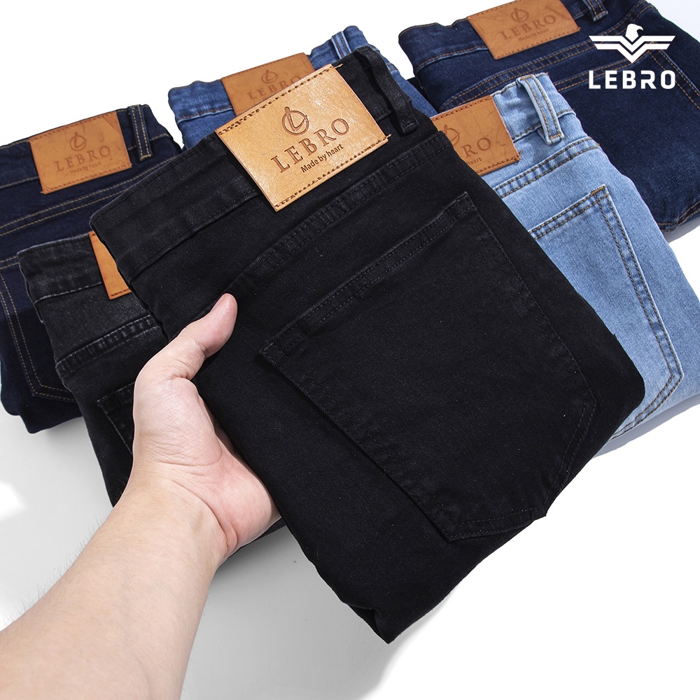 Quần jean dáng slimfit nam form skinny trơn  Hàng Xuất Khẩu LEBRO Quần bò nam co giãn đen xanh L026