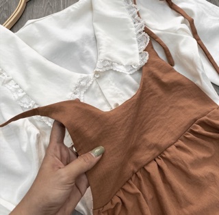 SET YẾM NÂU x SƠ MI CỔ REN