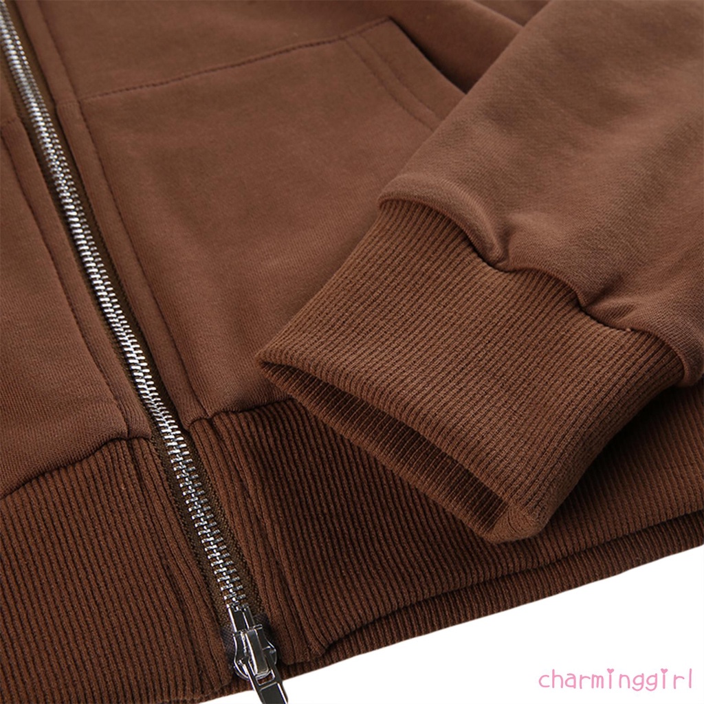 Áo hoodie lửng tay dài màu sắc trẻ trung cho nữ