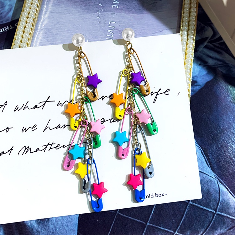 Khuyên Tai Ngôi Sao Tua Rua Dài Nhiều Màu Sắc Phong Cách Hàn Quốc