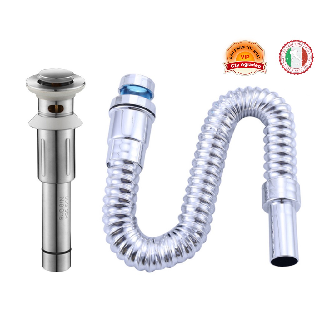 Bộ Xi Phông + Ống thoát bồn rửa lavabo - Loại nút bấm - Hàng cao cấp HVMMA ITALIA