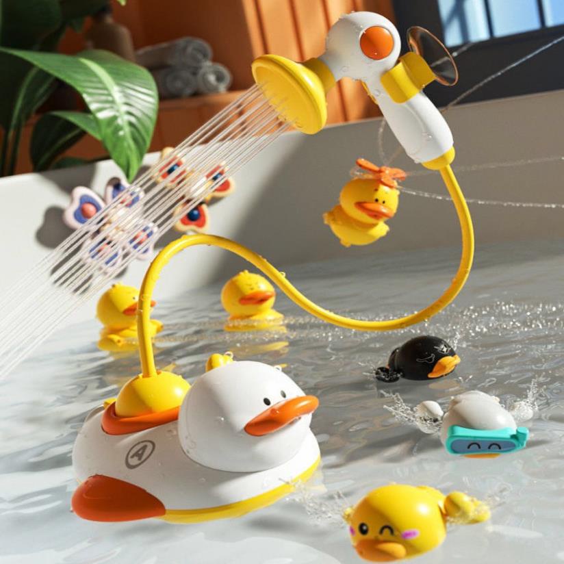 [ SỈ]Đồ Chơi Nhà Tắm: gia đình vịt phun nước 4 chế độ+ kèm vòi sen cho bé vui tắm mỗi ngày