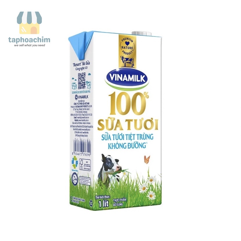 Sữa Tươi Tiệt Trùng Vinamilk 100% Hộp Giấy 1L - Tiệm Tạp Hoá Chim