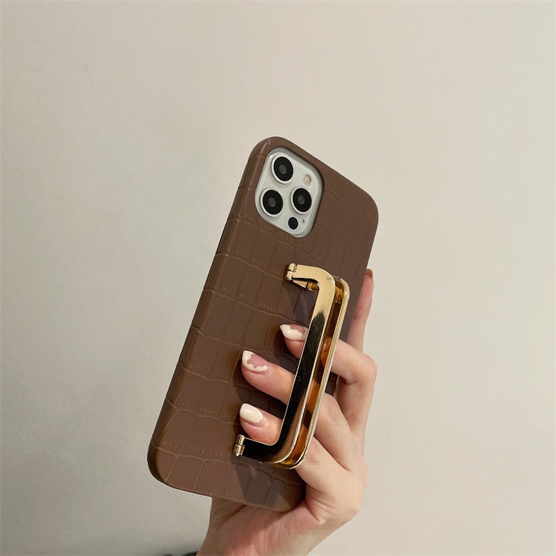 Ốp Điện Thoại Mềm Họa Tiết Da Cá Sấu 3 Mặt Có Giá Đỡ Kim Loại Cho iPhone14 13 12Pro 11 Xsmax XR 7 / 8PLUS SE2020
