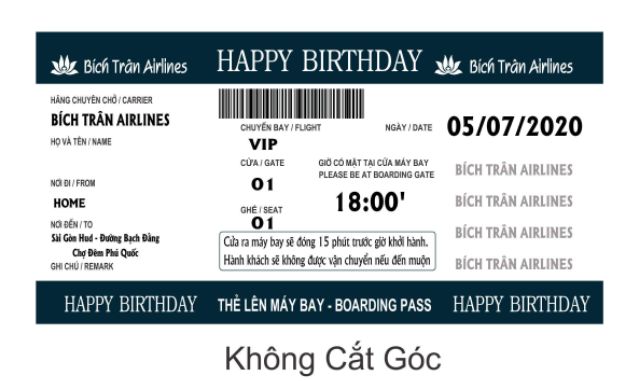 Thiệp sinh nhật - kiểu vé máy bay