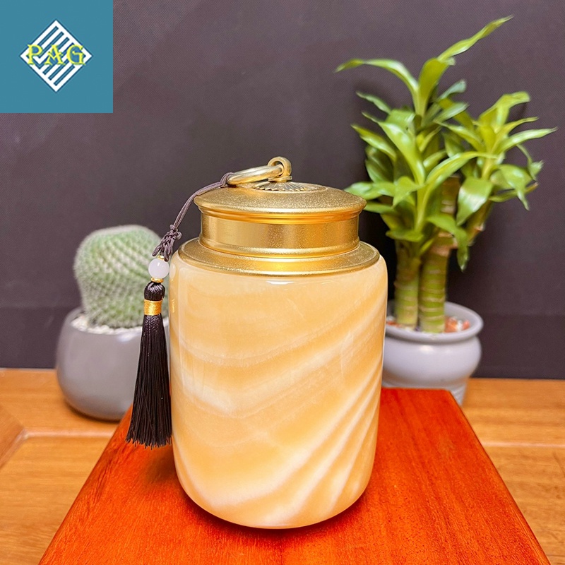 Hũ Đựng Trà Cao Cấp Bằng Đá Ngọc Hoàng Long Size 14 x 10cm