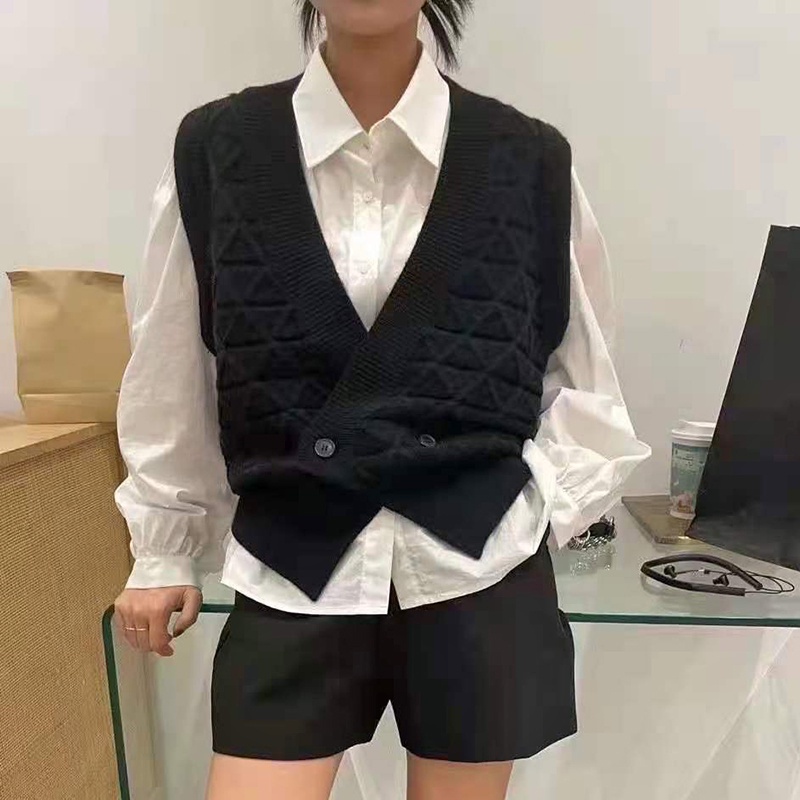 Áo khoác Cardigan dệt kim không tay cổ chữ V màu trơn thời trang mùa thu | BigBuy360 - bigbuy360.vn