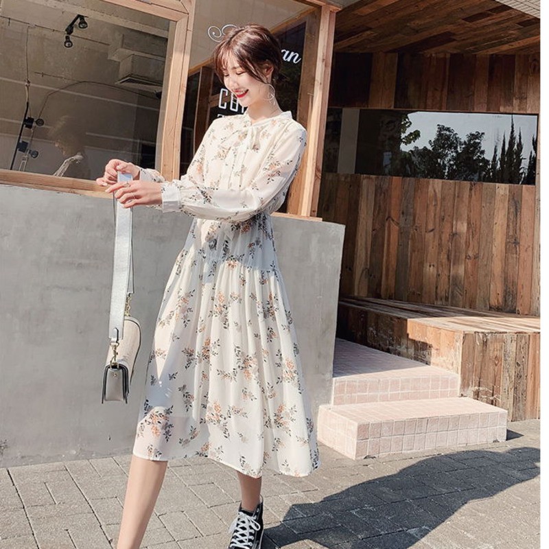 Đầm Nữ Ngắn Tay Cổ Tròn In Hoa Thời Trang