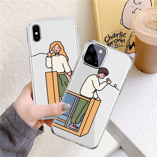 Ốp điện thoại Silicon trong suốt hình cặp đôi cho iPhone X XS XR 11 Pro Max/SE/6/7/8 Plus