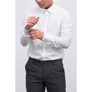 Áo sơ mi nam trắng cúc trắng dáng body vải không nhăn [Hệ Thống Online UY TÍN]