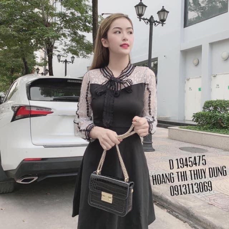 Váy umi phối tay voan bi nổi nơ cổ siêu đẹp