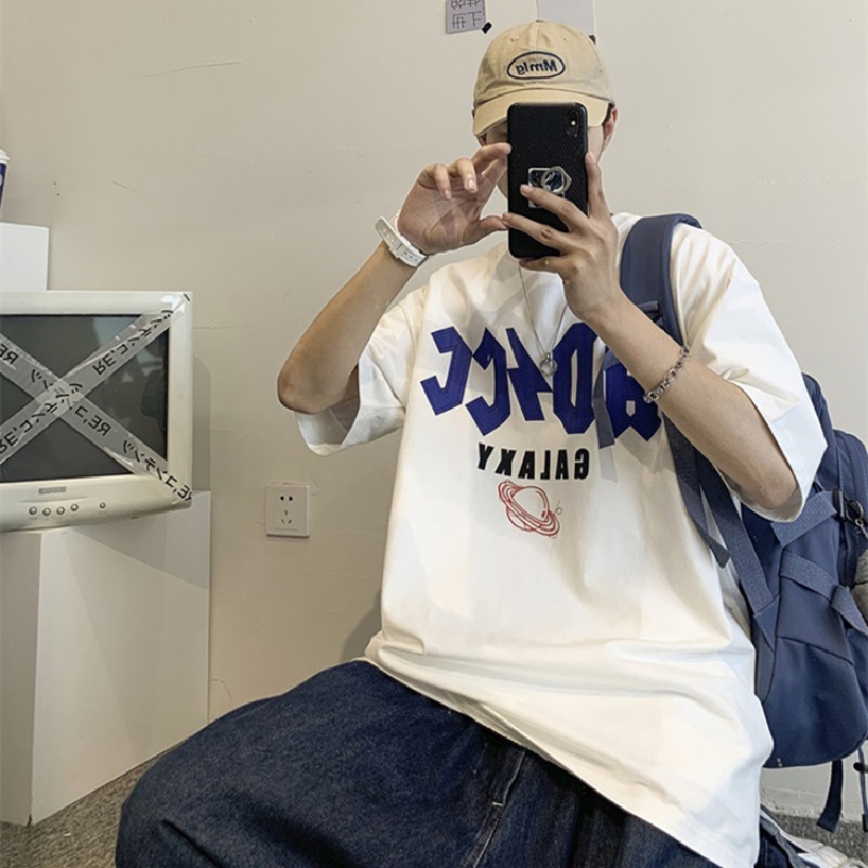 Áo thun tay ngắn dáng rộng in chữ thời trang Nhật Bản sành điệu cỡ S-8Xl cho nam