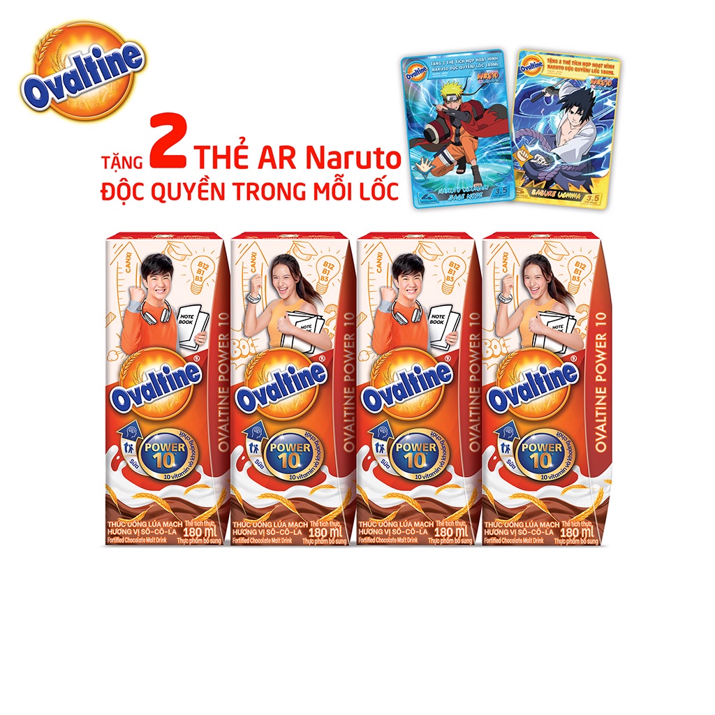 (Tặng kèm 2 thẻ AR NARUTO) Thức uống lúa mạch hương vị sô-cô-la Ovaltine PRO hộp giấy 180mlx4 công thức mới