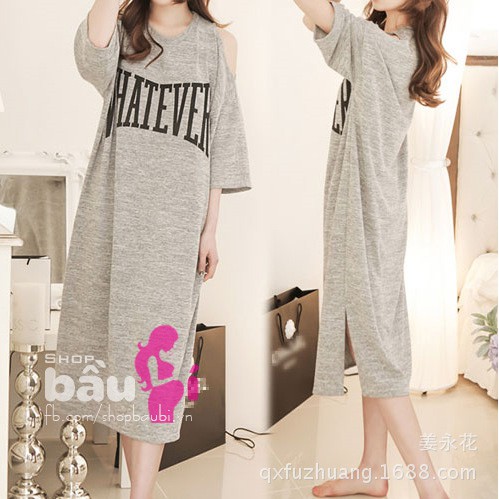 Đầm bầu kết hợp sau sinh thun dáng suông cut-out vai xinh xắn nữ tính, chất mịn đẹp mặc dễ chịu - SBV142
