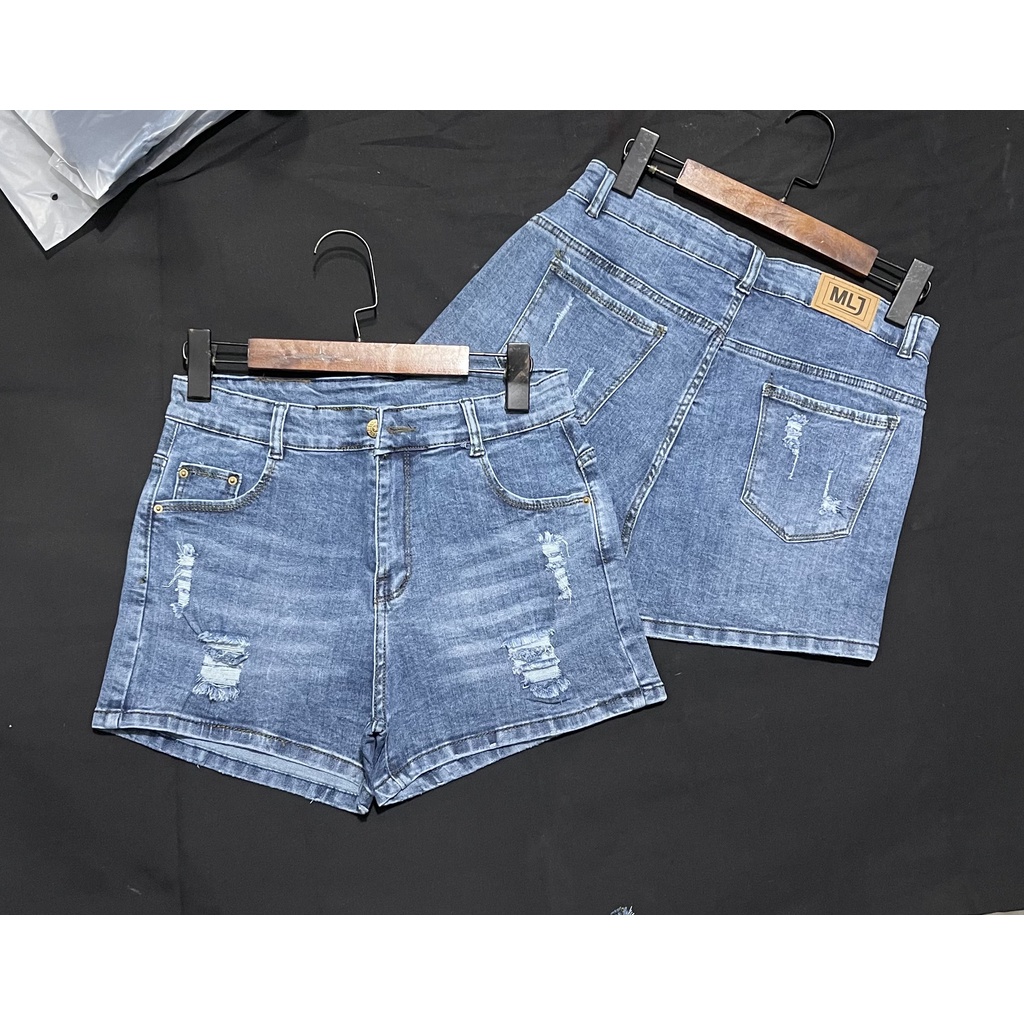 Quần short jeans đùi nữ BigSize màu xanh nhạt rách kiểu, lưng cao, co dãn mạnh 4279 MLJ