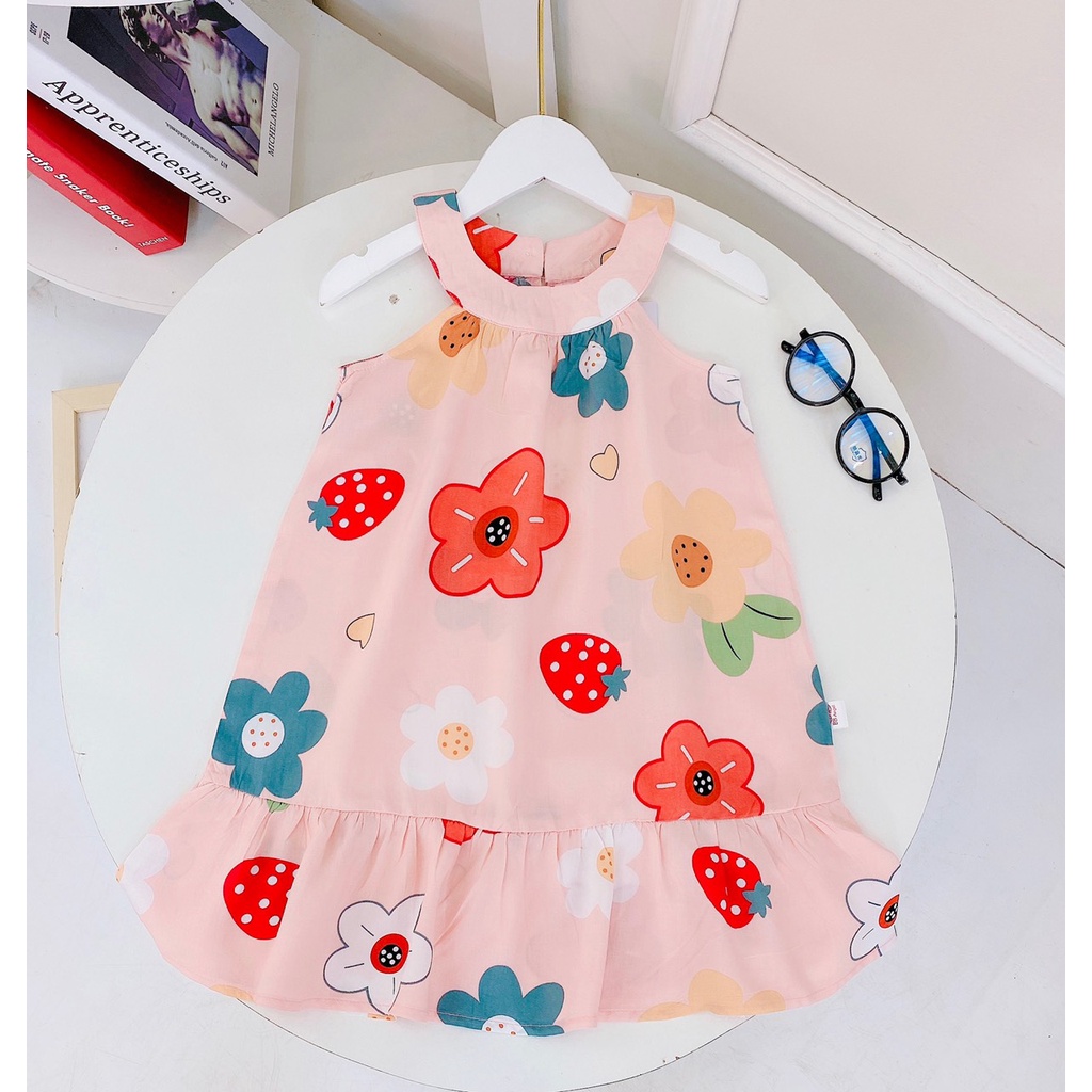 ✓22-40kg✓ Váy lanh lụa cổ yếm Bb Angel cho bé gái từ 22-40kg