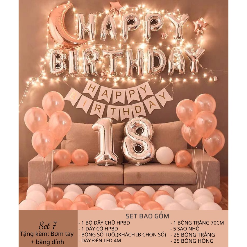 Set sinh nhật, set trang trí sinh nhật Happy Birthday, bóng bay trang trí sinh nhật tại nhà
