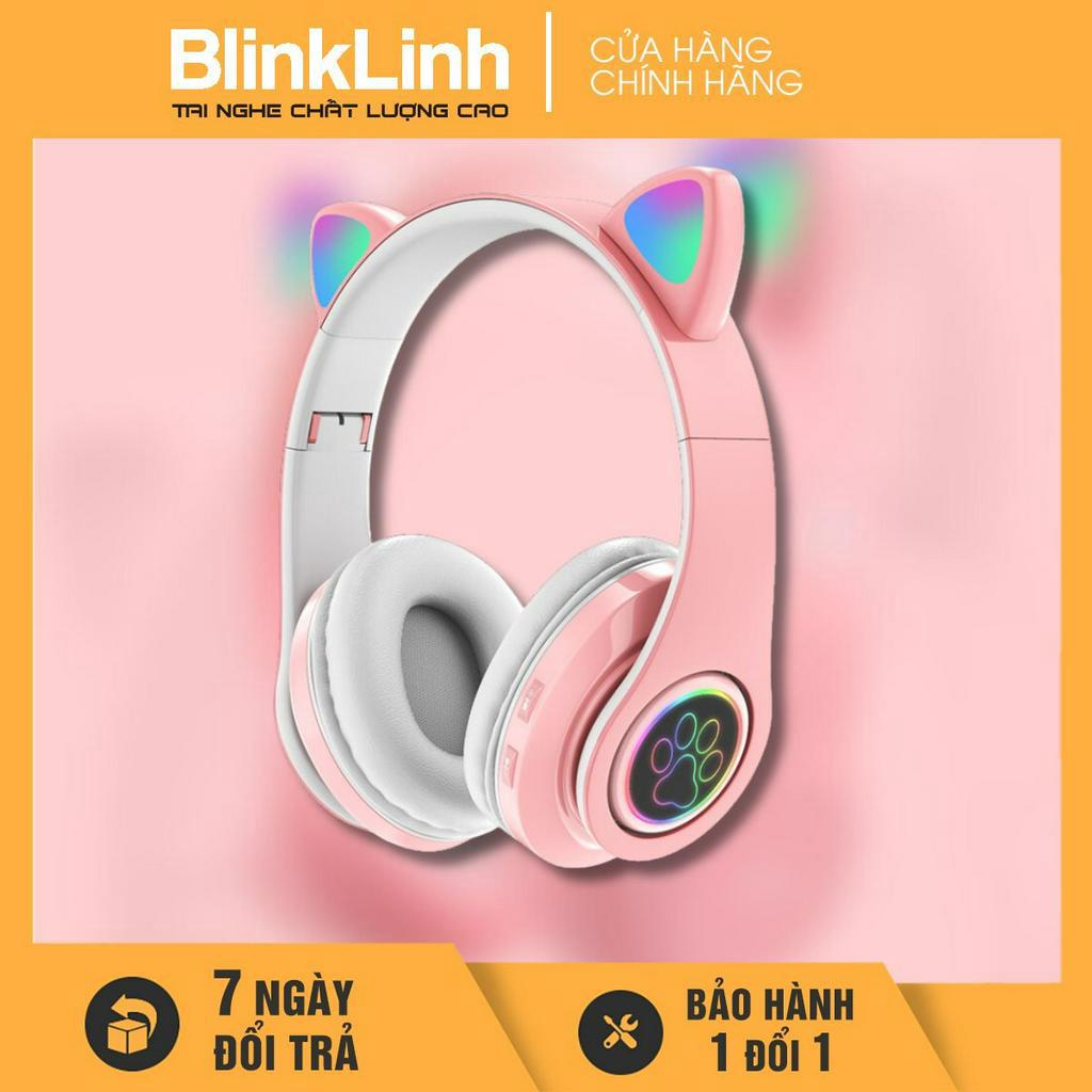 Tai Nghe Mèo dễ thương Mã BL39, Bluetooth 5.0, Tai nghe chụp tai lớn 35mm, Có Đèn LED Chuyển Màu, Chụp Tai Bọc Da Êm Ái,