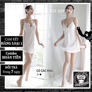 Váy đầm ngủ 2 dây lụa ren quyến rũ màu đen trắng 1824 pon.womens