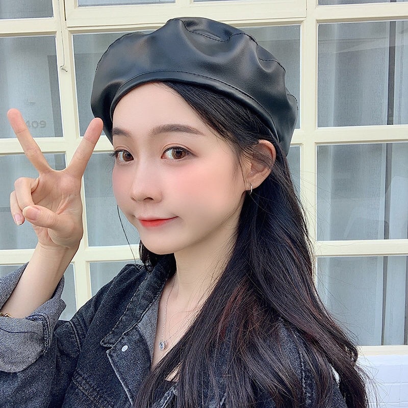 Nón beret vải da PU thời trang, mũ nồi ulzzang có dây điều chỉnh Emmer191