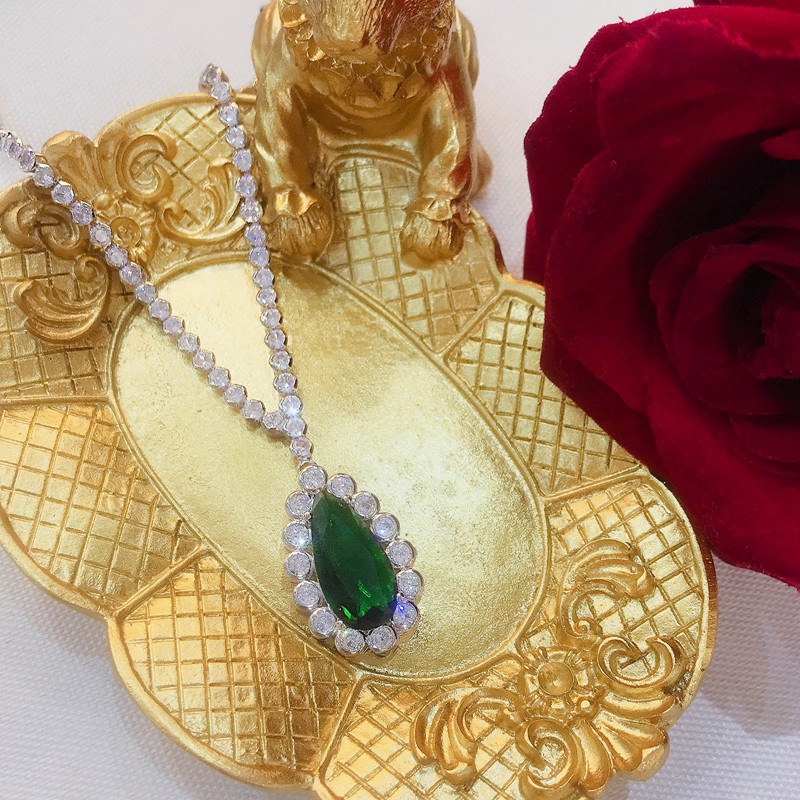 Vòng cổ Bạc 925 Mặt Hoa Đính Đá Zircon Hình Giọt Nước