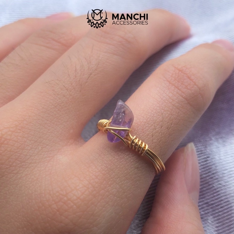 Nhẫn đá Amethyst handmade dây vàng